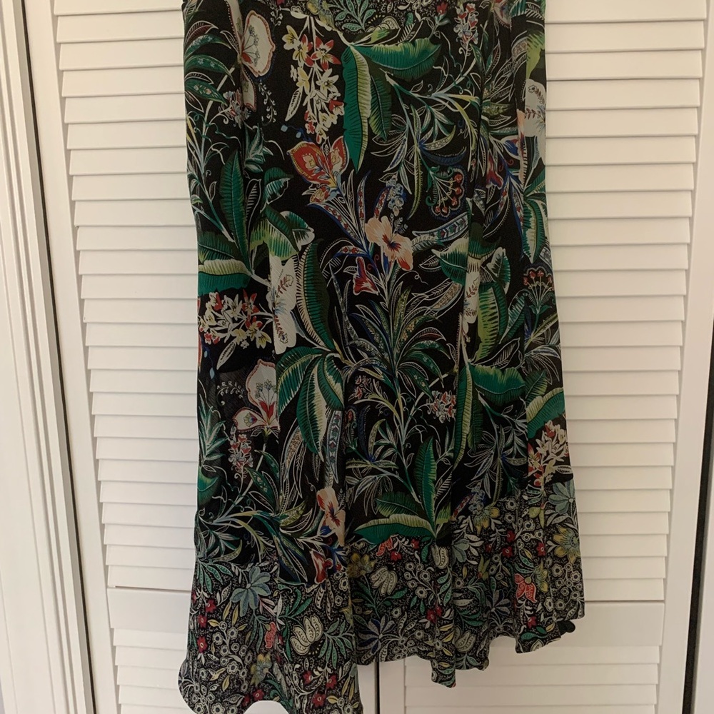 Bailey 44 Green and Pink Asymmetrical A-Line Midi Skirt